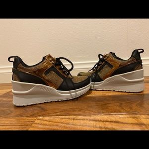 DKNY Black and Gold Wedge Sneakers Size 6